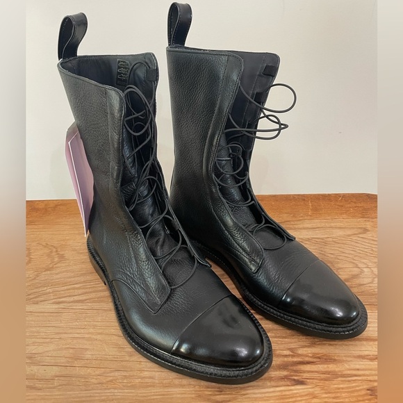 NWOB Inch2 Black Lace Up Leather Brogue Boots Handcrafted Women’s Size 36 NWT